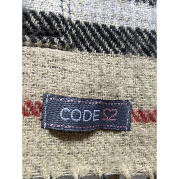 Code Scarf / Wrap / Shawl Plaid Beige Fringe Unisex Reversible Neckwear Pockets - Picture 8 of 10